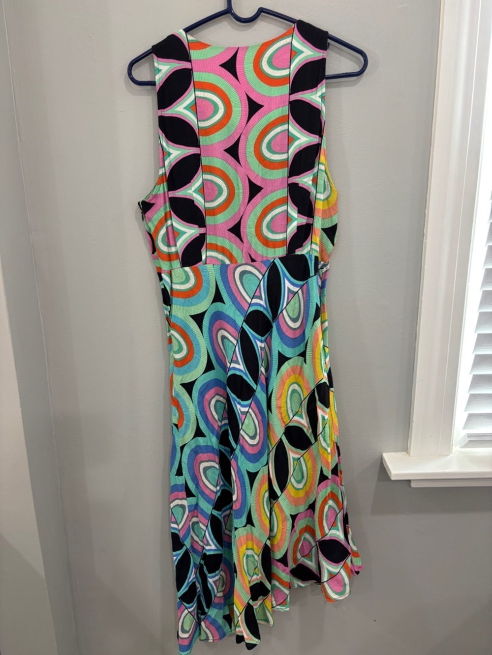 Anthropologie Kenzie Asymmetrical Midi Dress 12 retro geometric print colorful - Picture 7 of 13